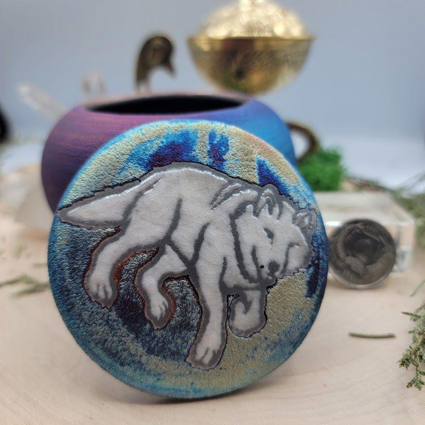 (3") Raku Jar - Wolf