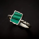 Sterling Silver Hammered Finish Ring - Assorted Gemstone