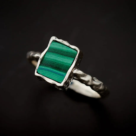 Sterling Silver Hammered Finish Ring - Assorted Gemstone