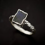Sterling Silver Hammered Finish Ring - Assorted Gemstone