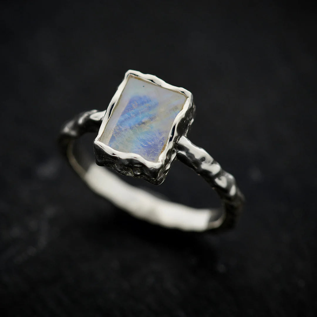 Sterling Silver Hammered Finish Ring - Assorted Gemstone