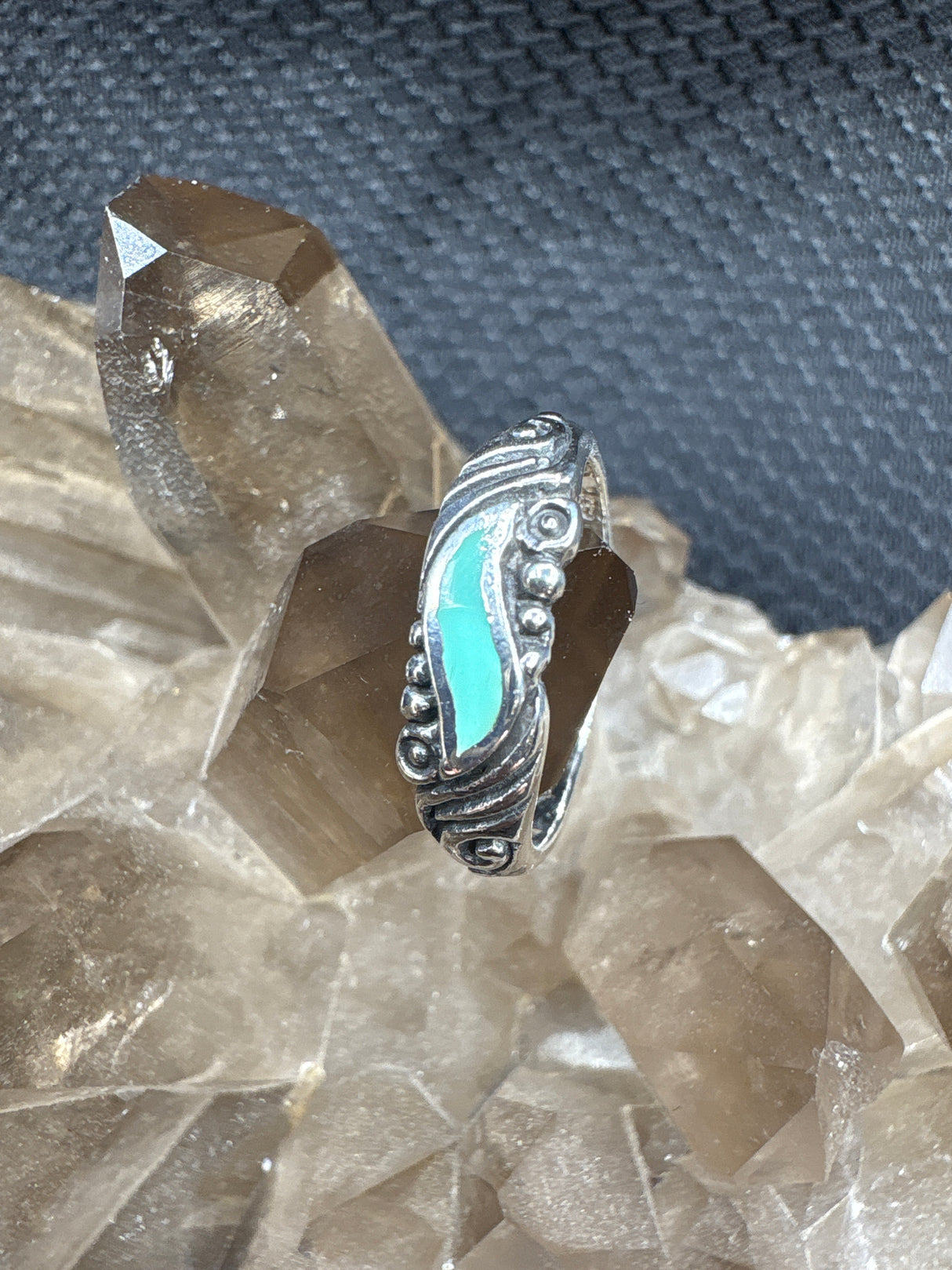 Sterling Silver Turquoise Wave Ring - Size 6.5
