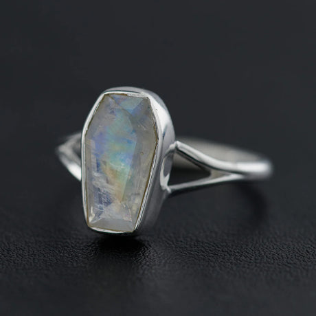 Sterling Silver Coffin Ring - Assorted Gemstone & Size
