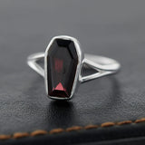 Sterling Silver Coffin Ring - Assorted Gemstone & Size