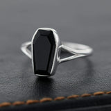 Sterling Silver Coffin Ring - Assorted Gemstone & Size