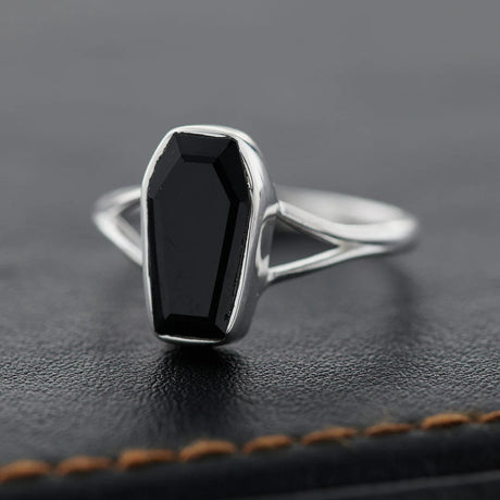 Sterling Silver Coffin Ring - Assorted Gemstone & Size
