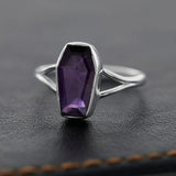 Sterling Silver Coffin Ring - Assorted Gemstone & Size