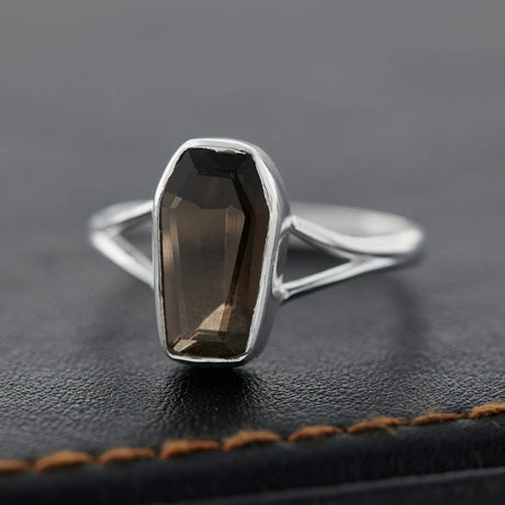 Sterling Silver Coffin Ring - Assorted Gemstone & Size