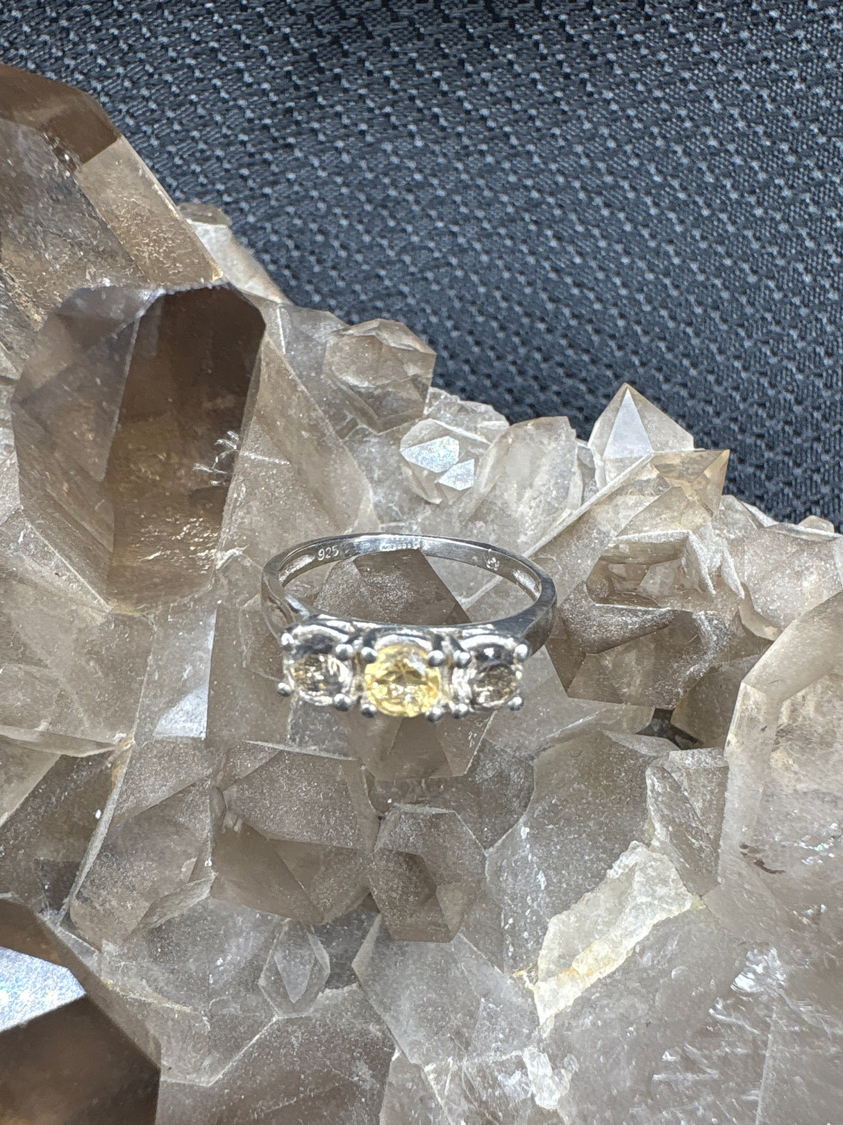 Sterling Silver Citrine & Smoky Quartz Ring - Size 7.5