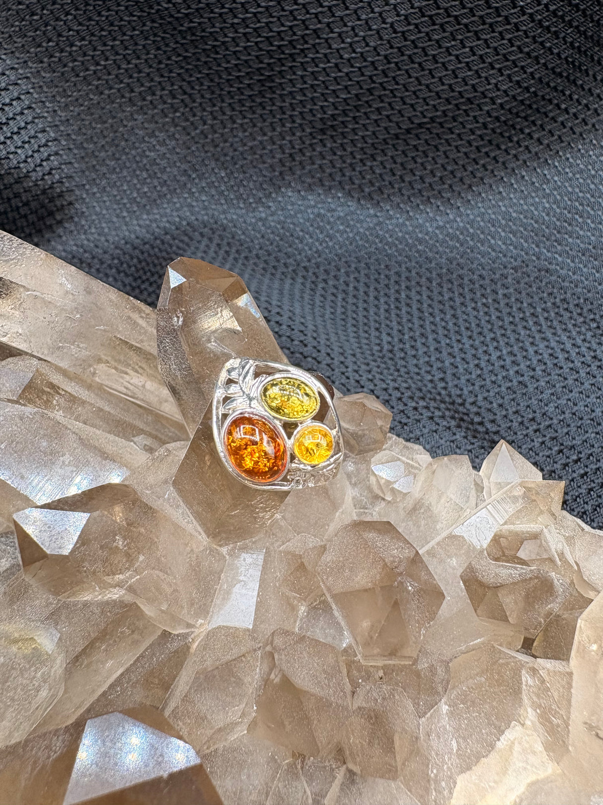 Sterling Silver Multi Amber Cluster Ring - Size 6
