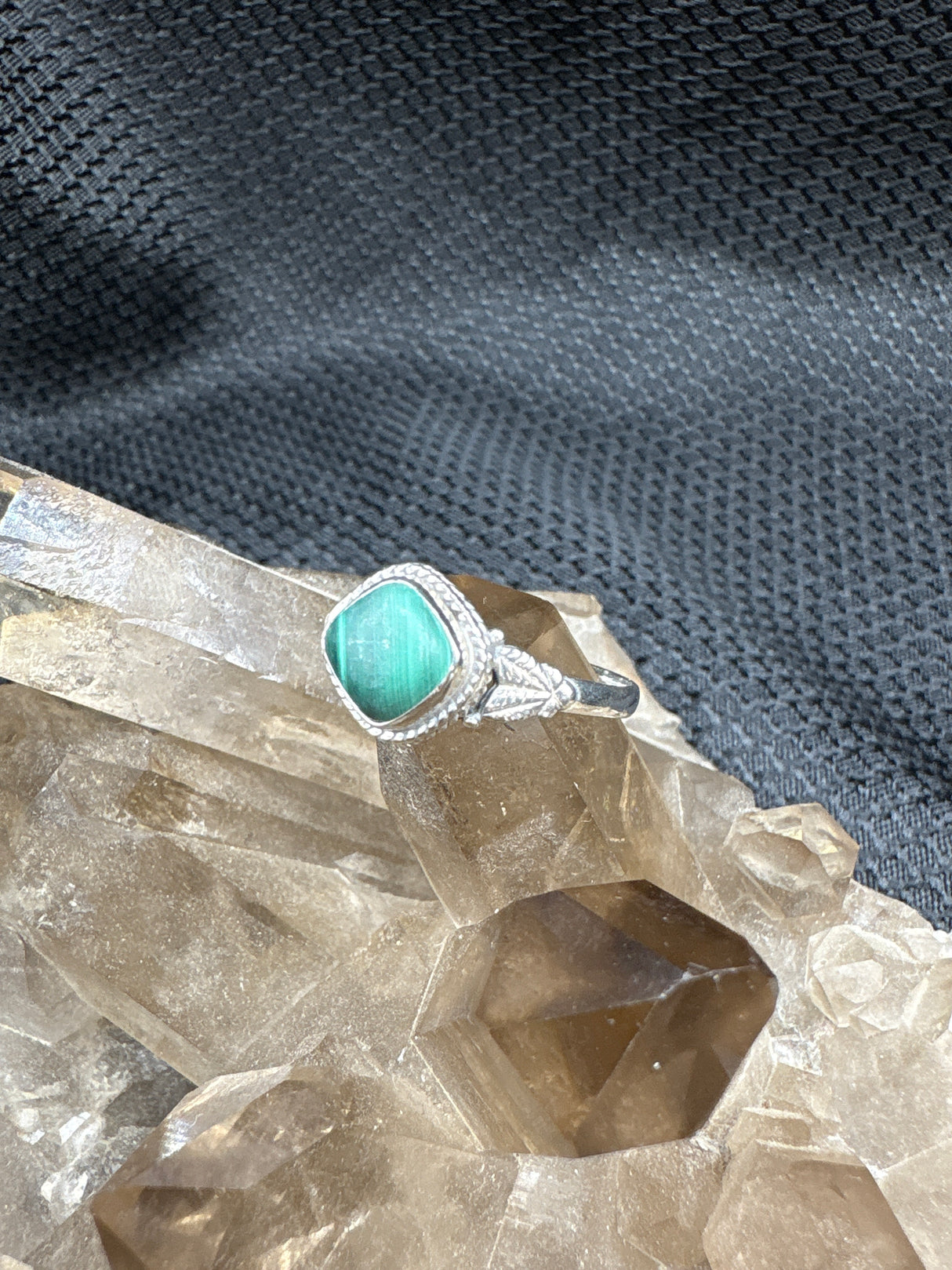 Sterling Silver Malachite Ring - Size 10
