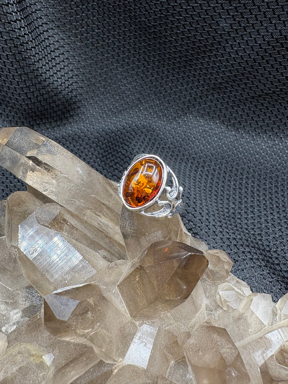 Sterling Silver Oval Amber Ring - Size 7
