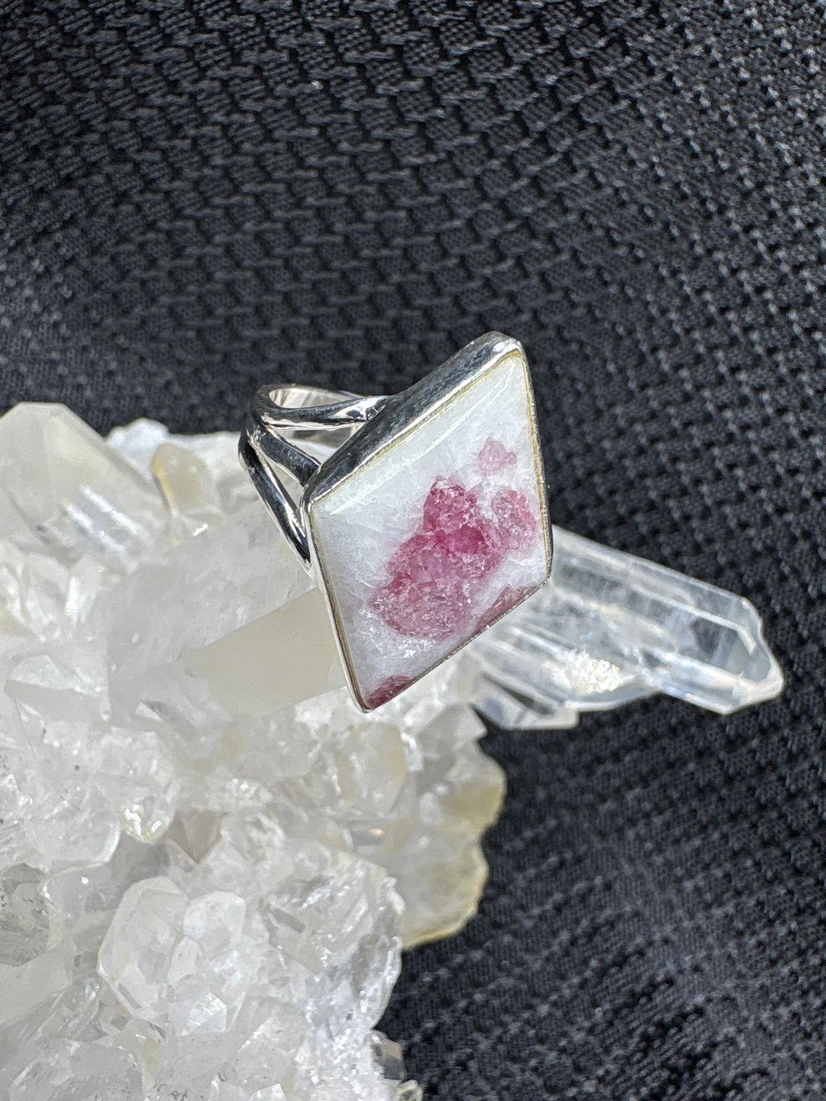 Sterling Silver Pink Tourmaline in Quartz Ring - Size 8