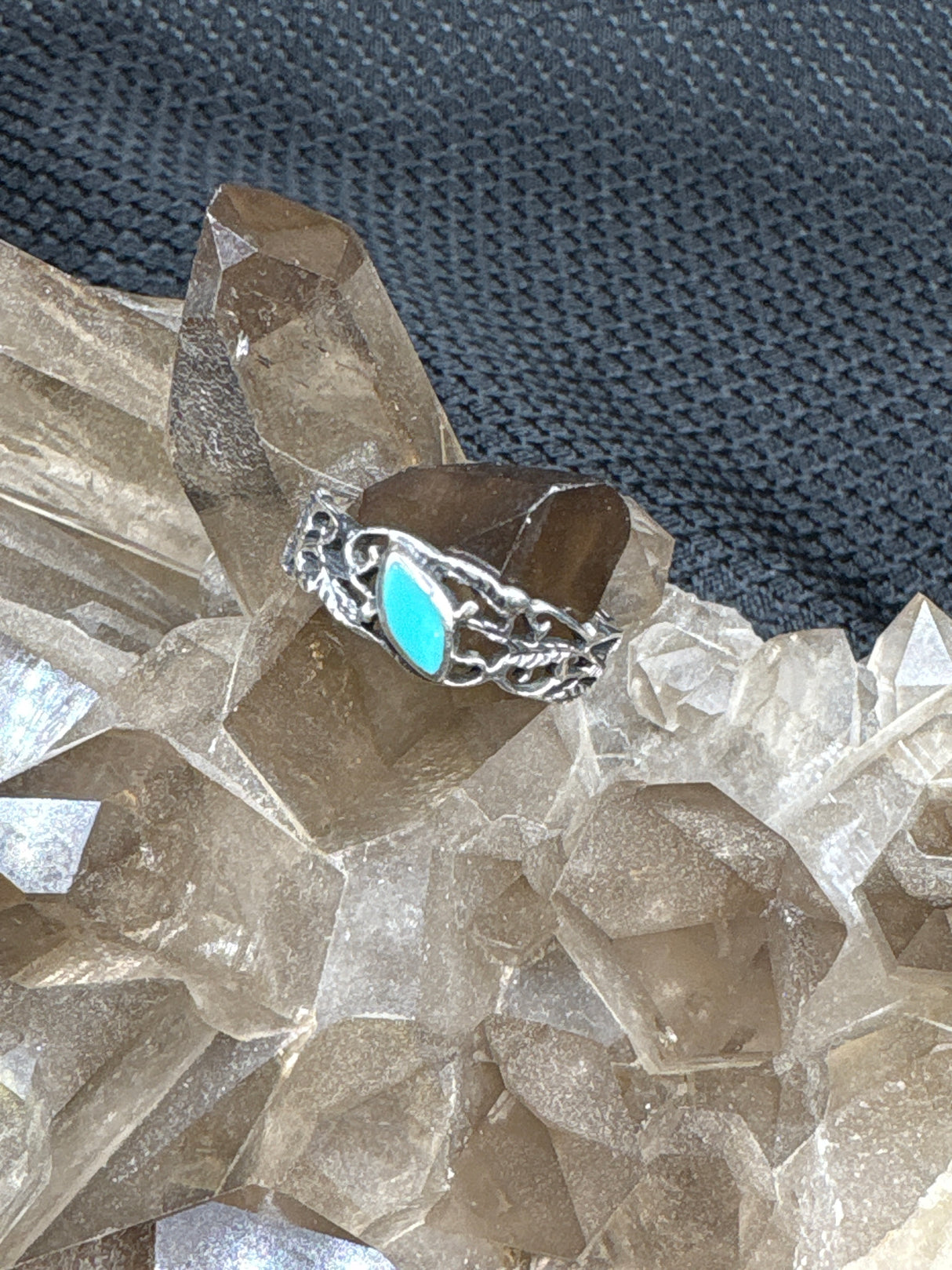 Sterling Silver Turquoise Leaf Band - Size 6.5