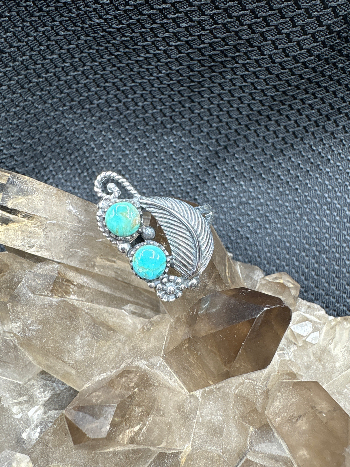Sterling Silver Turquoise Feather Ring - Size 7.5