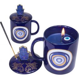 Fatima Hand w/ Evil Eye - 3 in 1 Ceramic Coffee Mug, Candle & Incense Holder