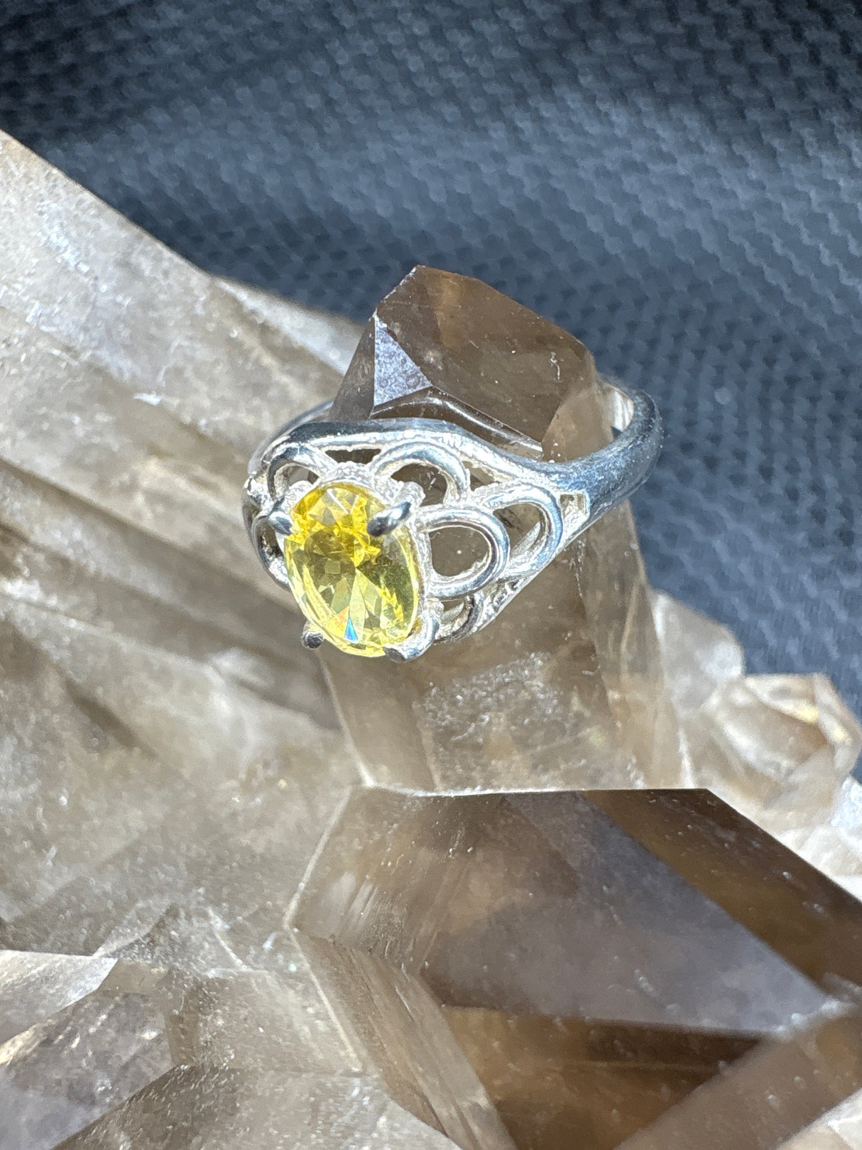 Sterling Silver Citrine Filigree Ring - Size 6
