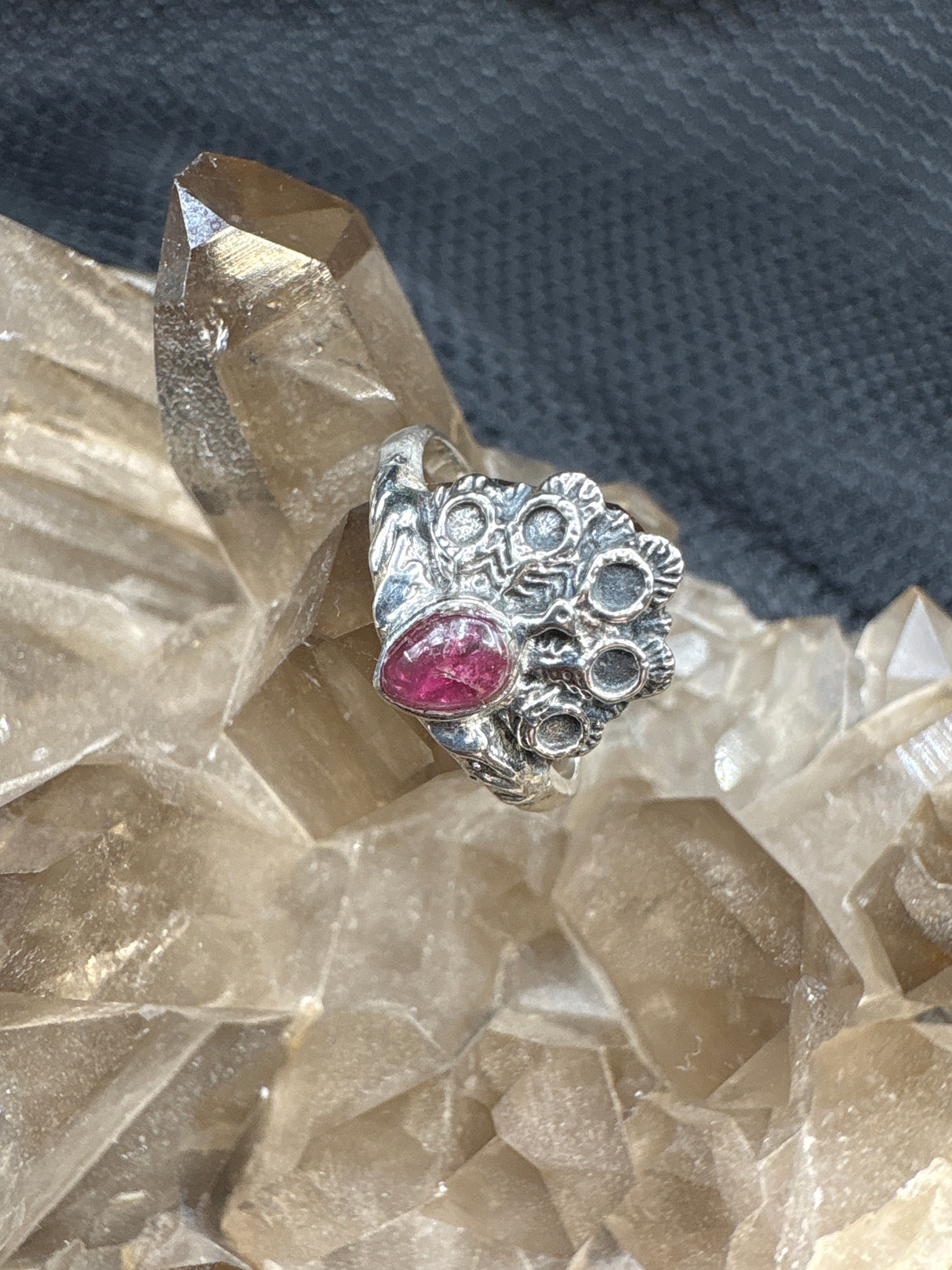Sterling Silver Ruby Peacock Ring - Size 8.5