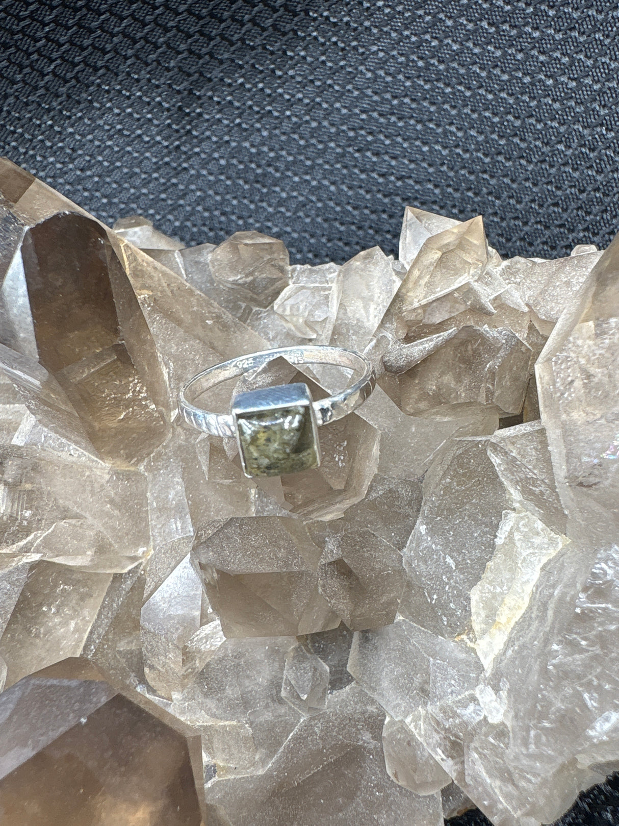 Sterling Silver Labradorite Square Ring - Size 7.5