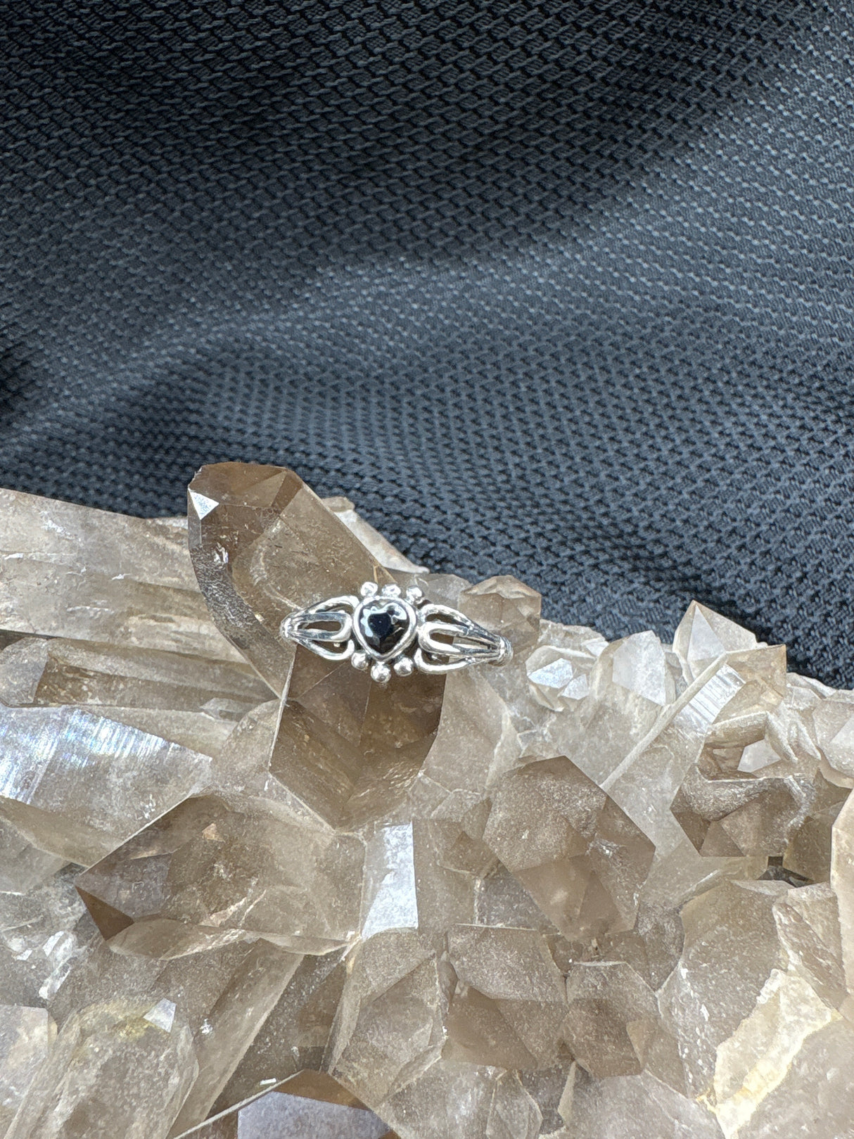 Sterling Silver Black Onyx Heart Ring - Size 8