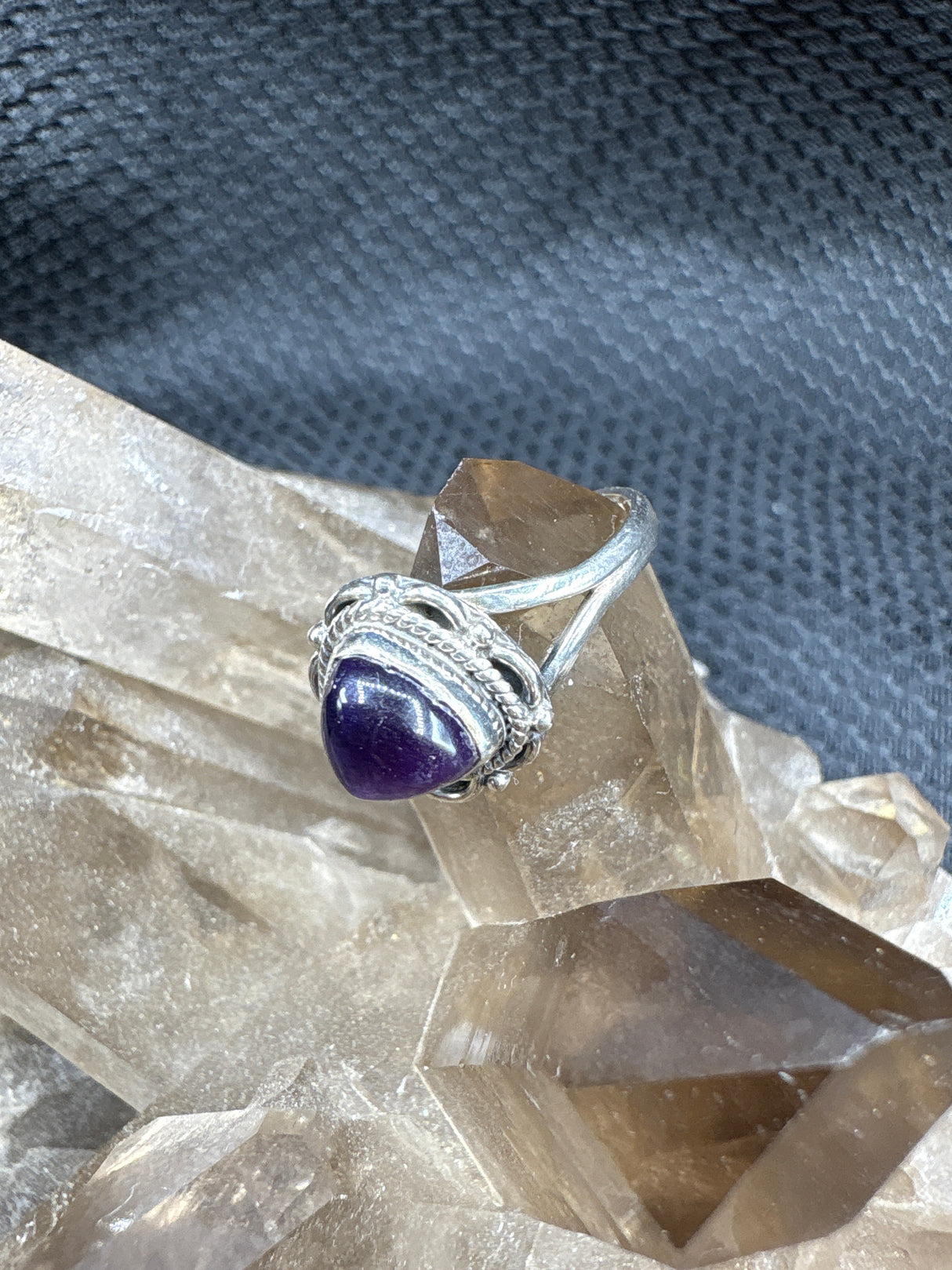 Sterling Silver Amethyst Triangle Ring - Size 6