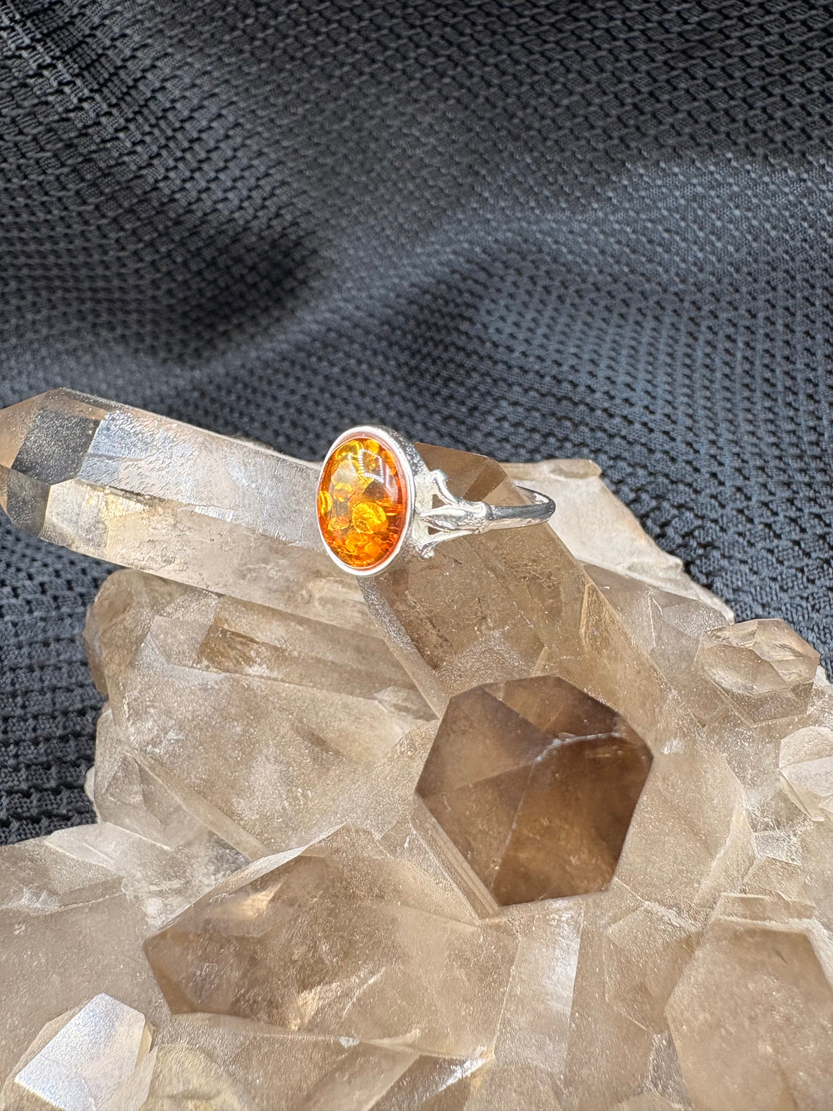 Sterling Silver Oval Amber Ring - Size 6.5