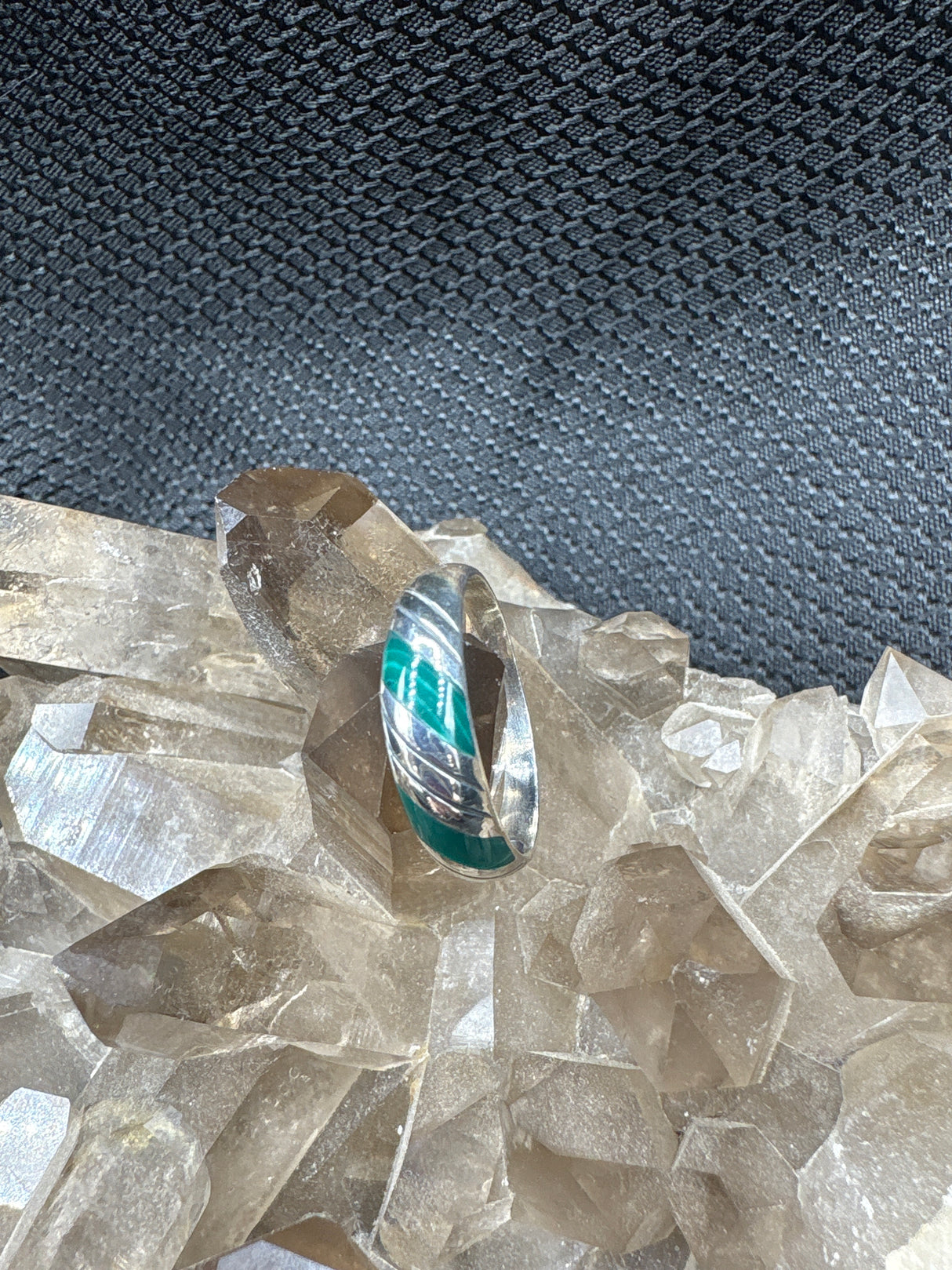 Sterling Silver Malachite Band - Size 9.5
