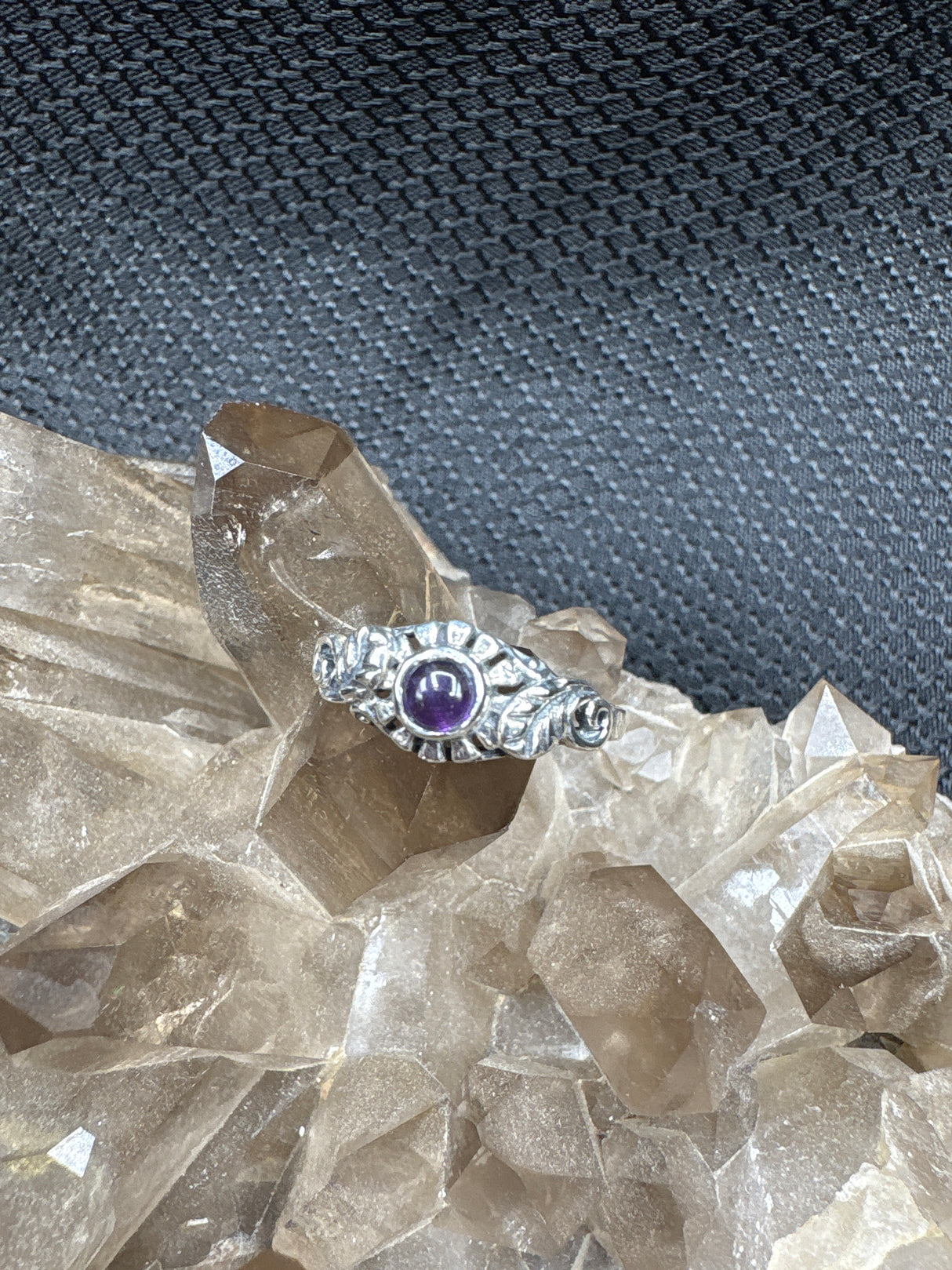 Sterling Silver Amethyst Floral Ring - Size 8.5