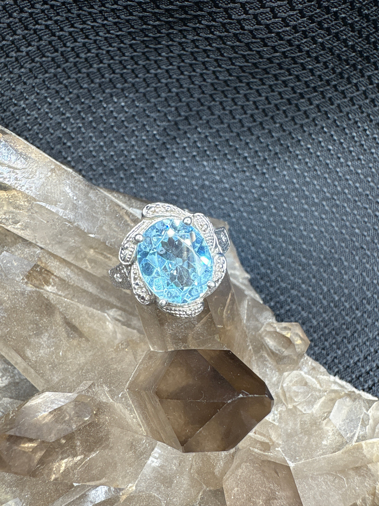 Sterling Silver Blue Topaz Floral Ring - Size 7