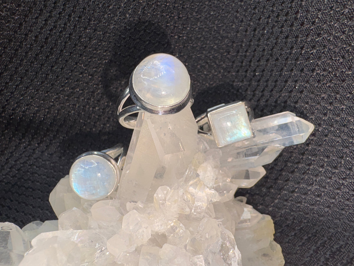 Sterling Silver Blue Flash Moonstone Ring - Assorted Size