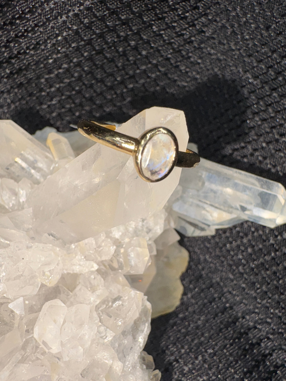 Gold Alloy Rainbow Moonstone Ring - Size 7