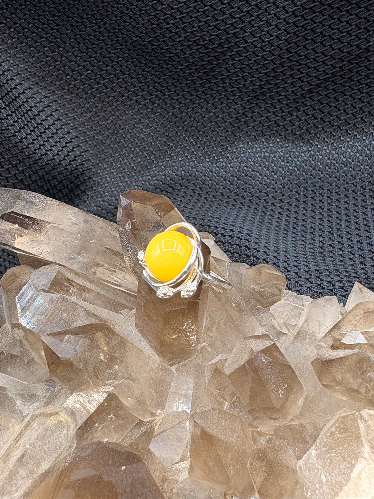 Sterling Silver Butterscotch Amber Ring - Adjustable