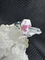 Sterling Silver Pink Tourmaline in Quartz Ring - Size 8