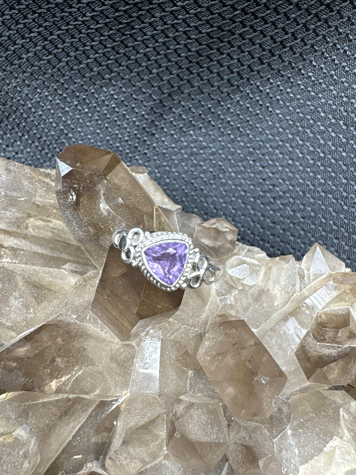 Sterling Silver Amethyst Triangle Ring - Size 6.5