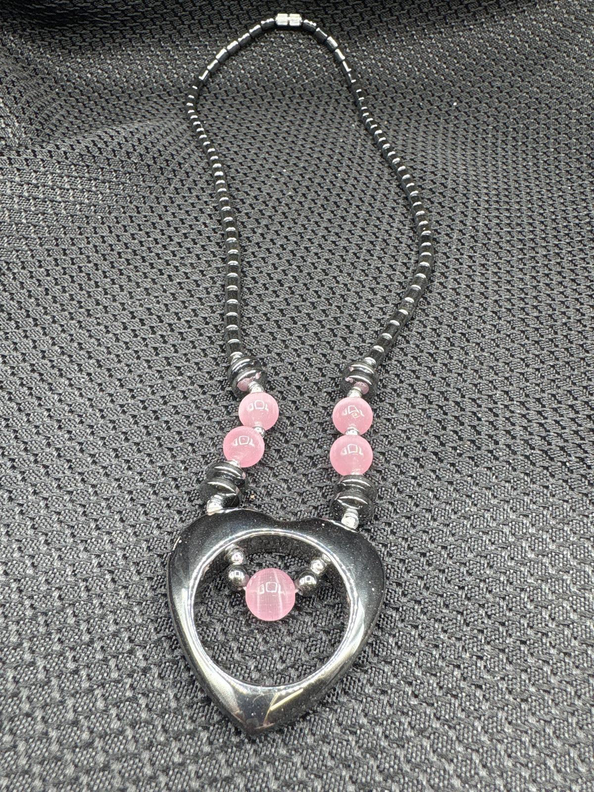 Pink Cat's Eye Hematite Beaded Necklace
