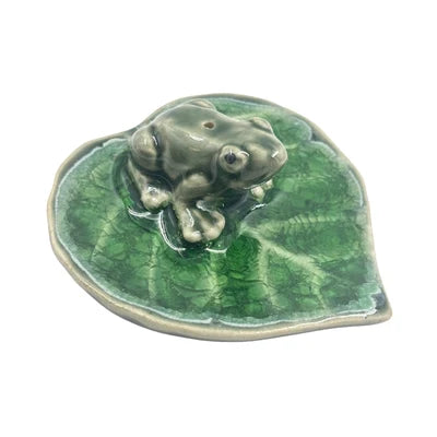 Frog on Leaf Ceramic Incense Burner 3.25"