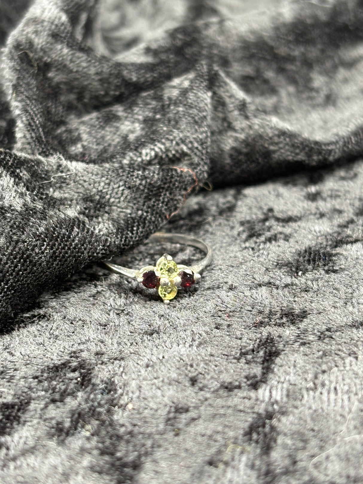 Moldavite Garnet  Ring 8.5