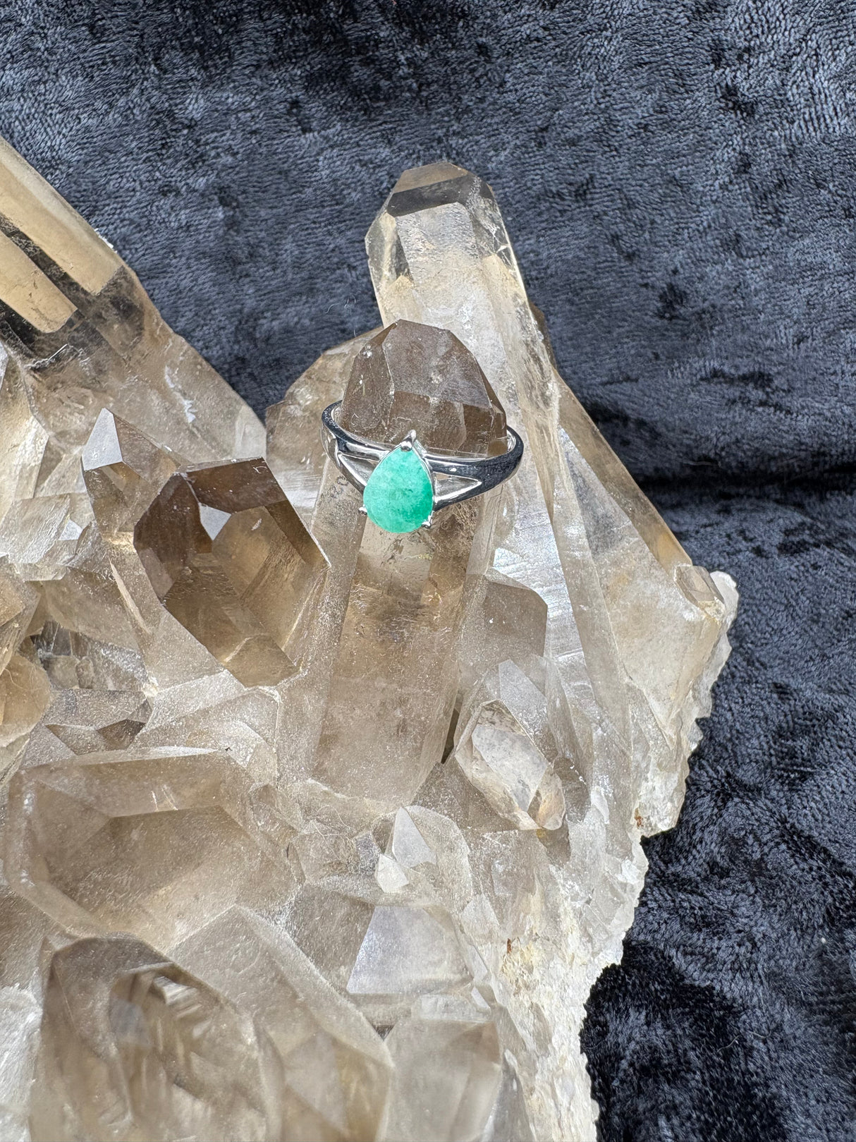Sterling Silver Emerald Teardrop Ring - Size 7