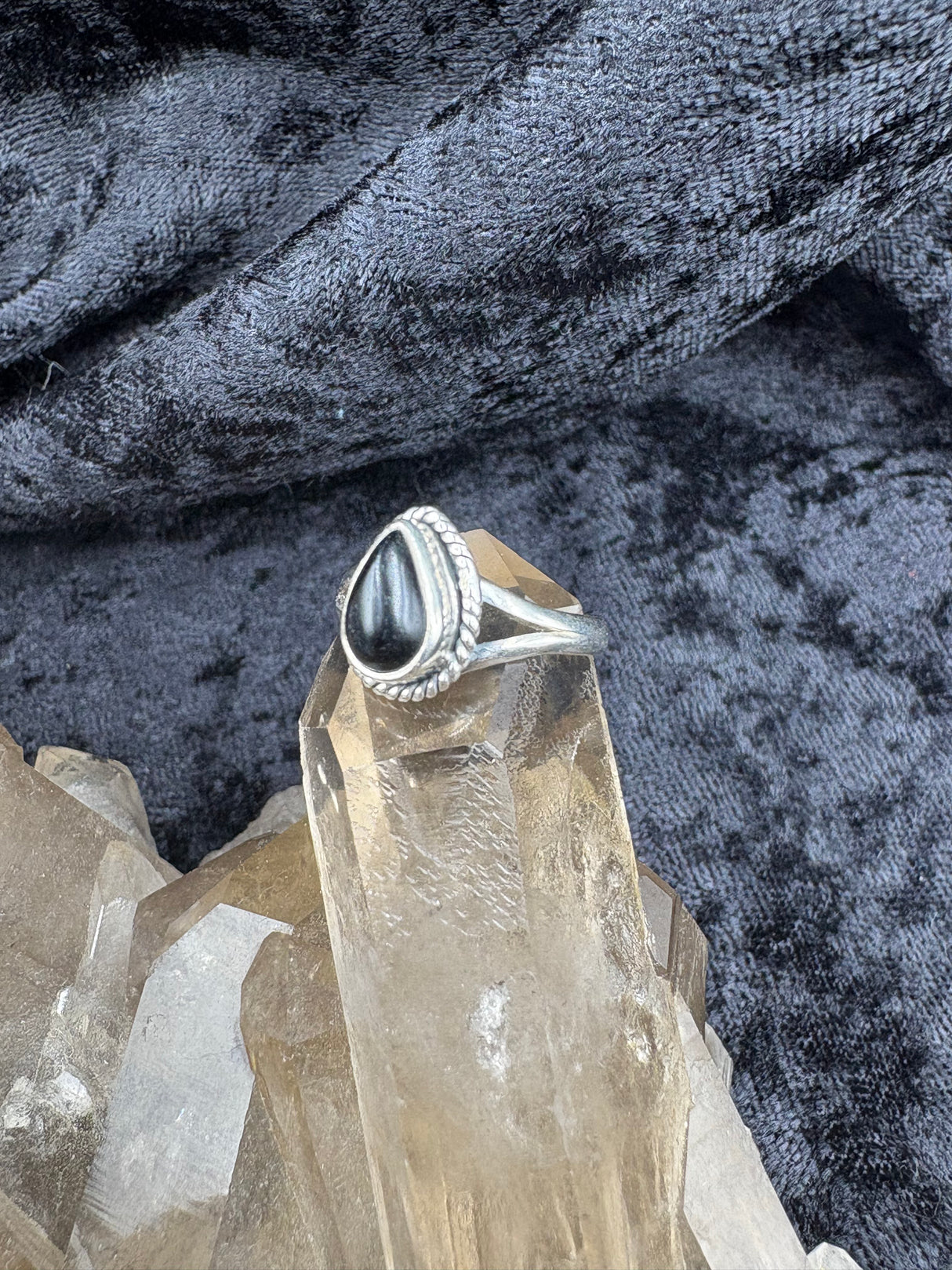 Sterling Silver Black Onyx Teardrop Ring - Size 5