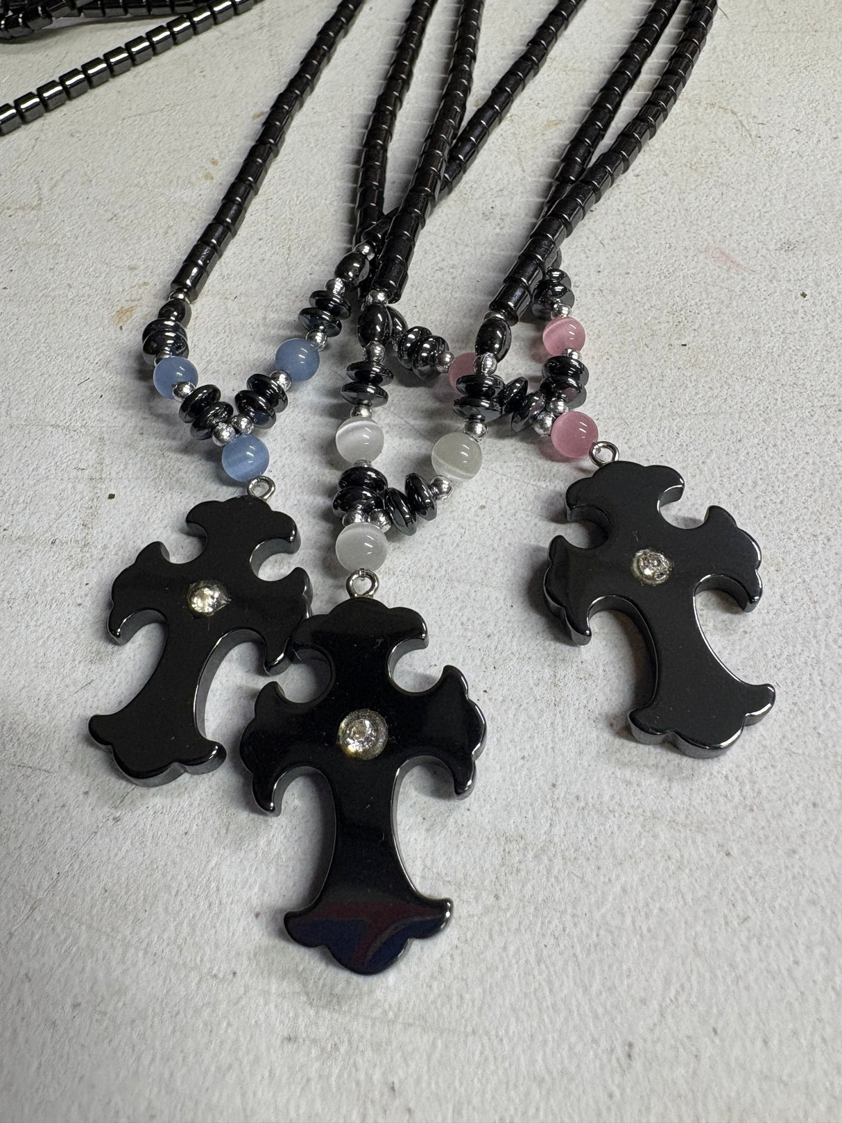 Cat's Eye Hematite Cross Beaded Necklace