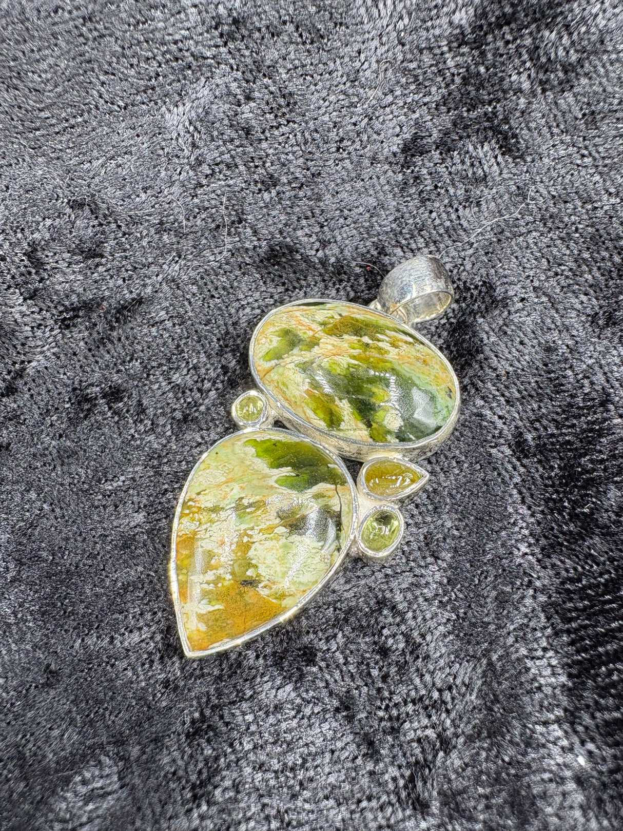 Chrome Chalcedony & Tourmaline Sterling Pendant