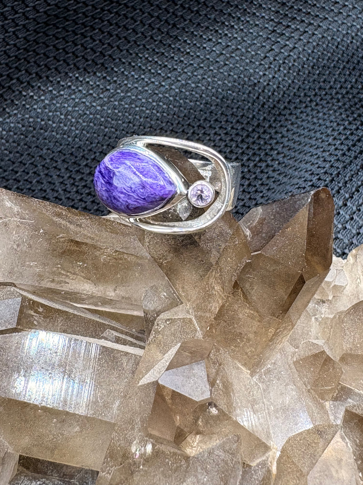 Sterling Silver Amethyst & Charoite Ring - Size 7