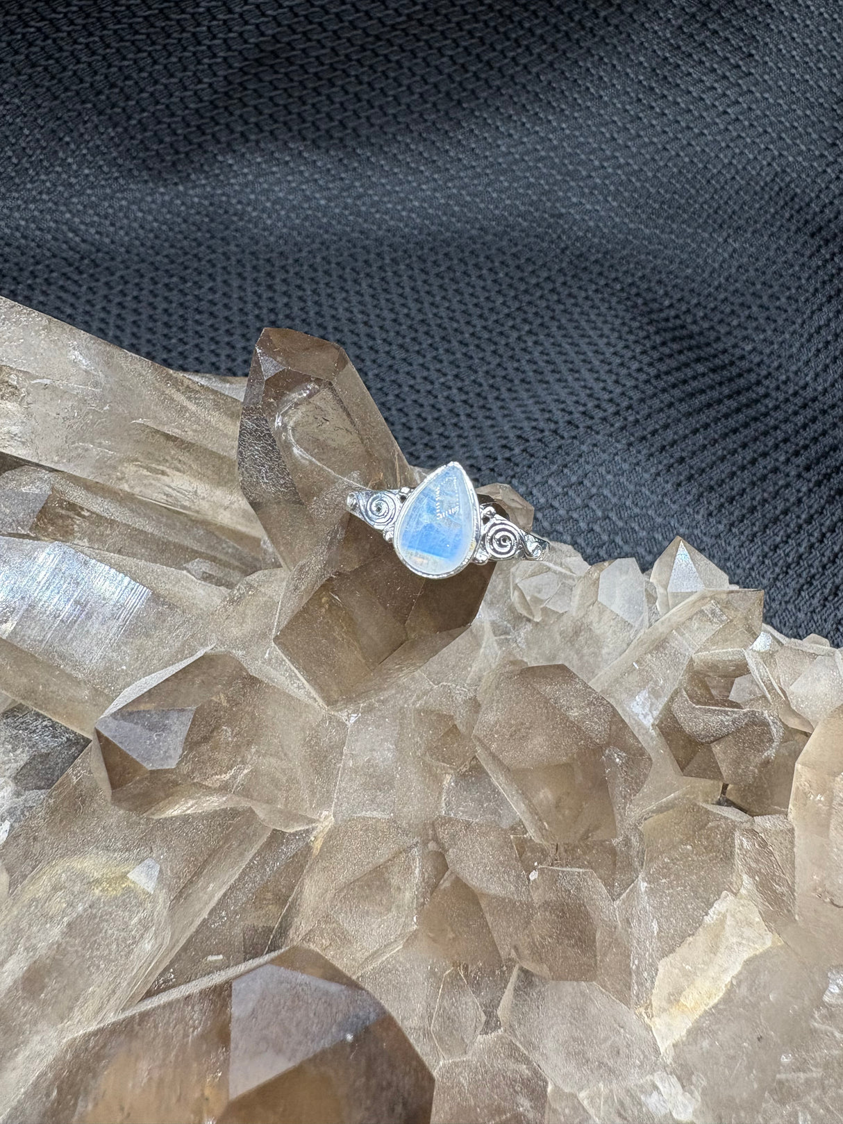 Rainbow Moonstone Teardrop Sterling Silver Ring