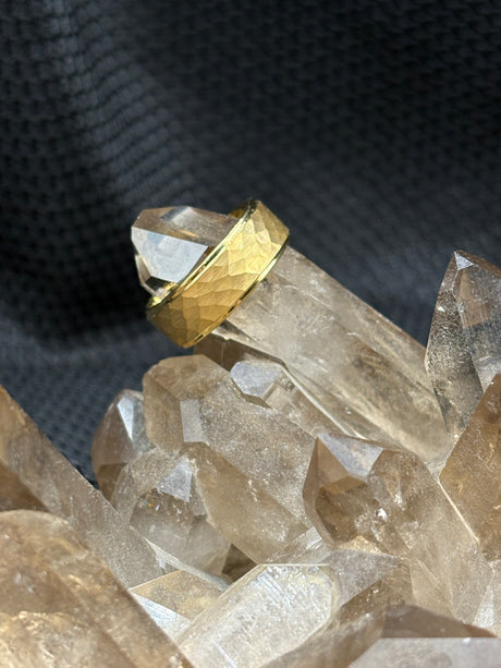 Tungsten Carbide Gold Faceted Ring