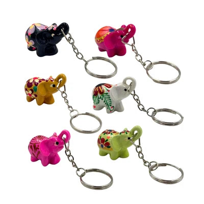 Hand-Painted Elephant Keychain 2.75"L