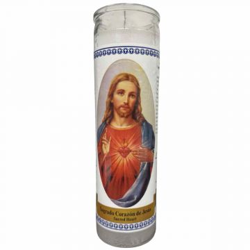 7 Day Candle - Sacred Heart of Jesus White