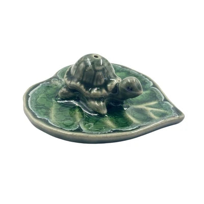 Turtle on Leaf Ceramic Incense Burner 3.25"