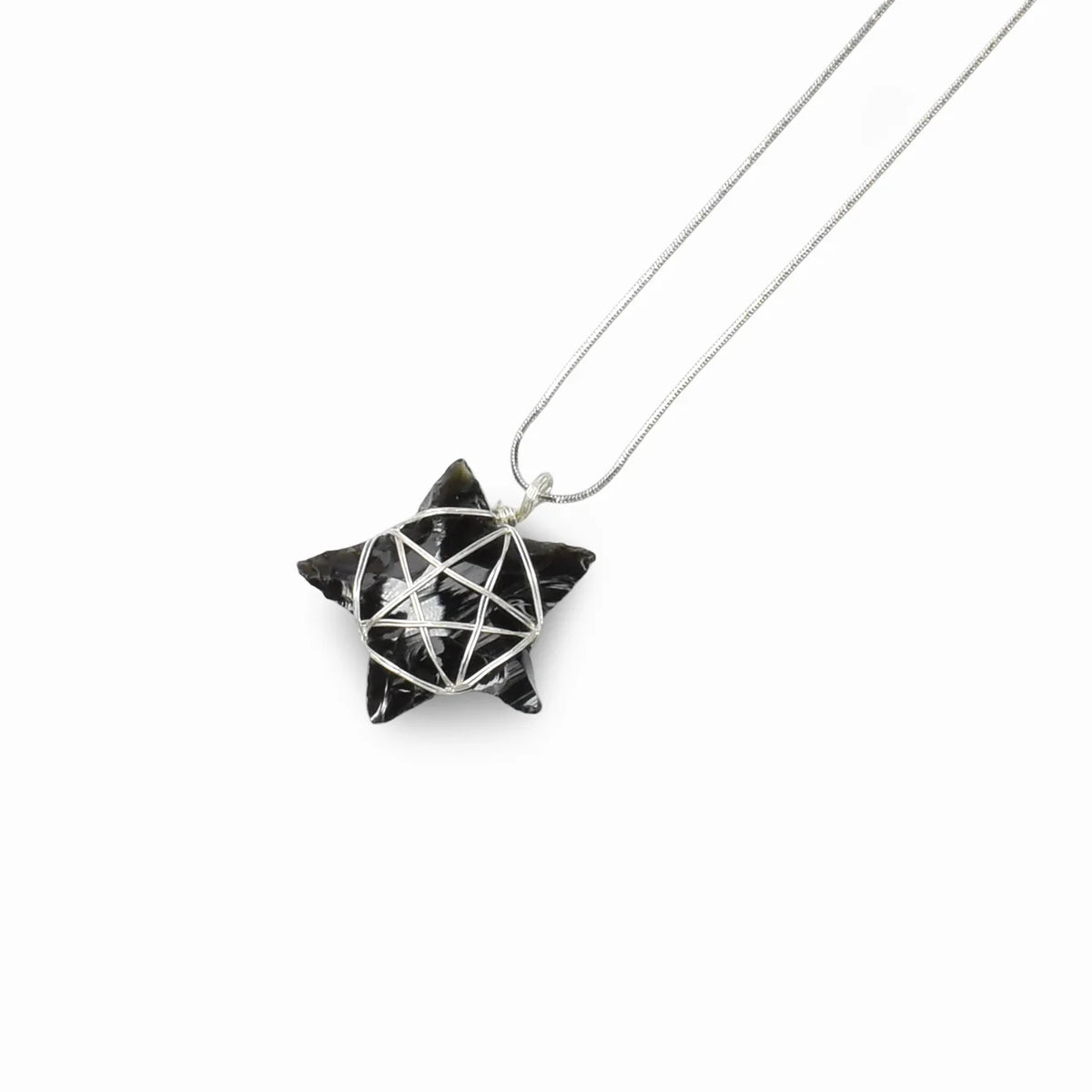 Black Obsidian Star Wire-Wrapped Necklace