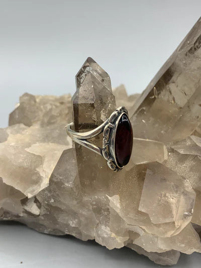 Cherry Amber Sterling Silver Ring