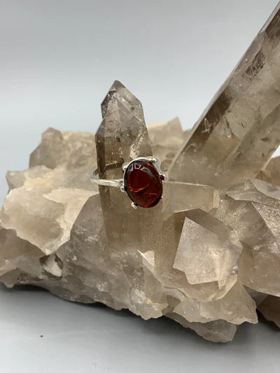 Cherry Amber Sterling Silver Ring
